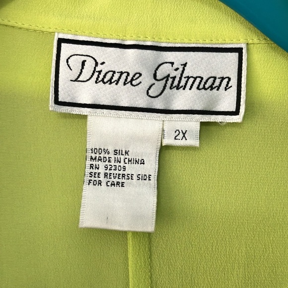 Diane Gilman W2X Silk Short Sleeve Button Up Blouse Shirt Tropical Sparkly Beach - Picture 3 of 8